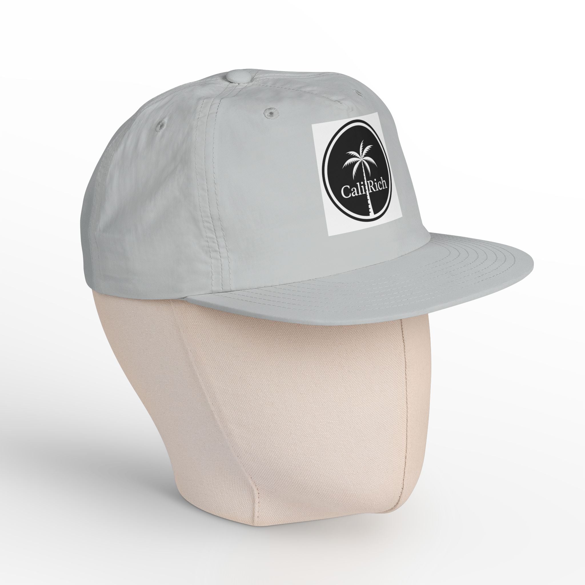 CaliRich Palm Logo Surf Cap — White Snapback Beach Hat