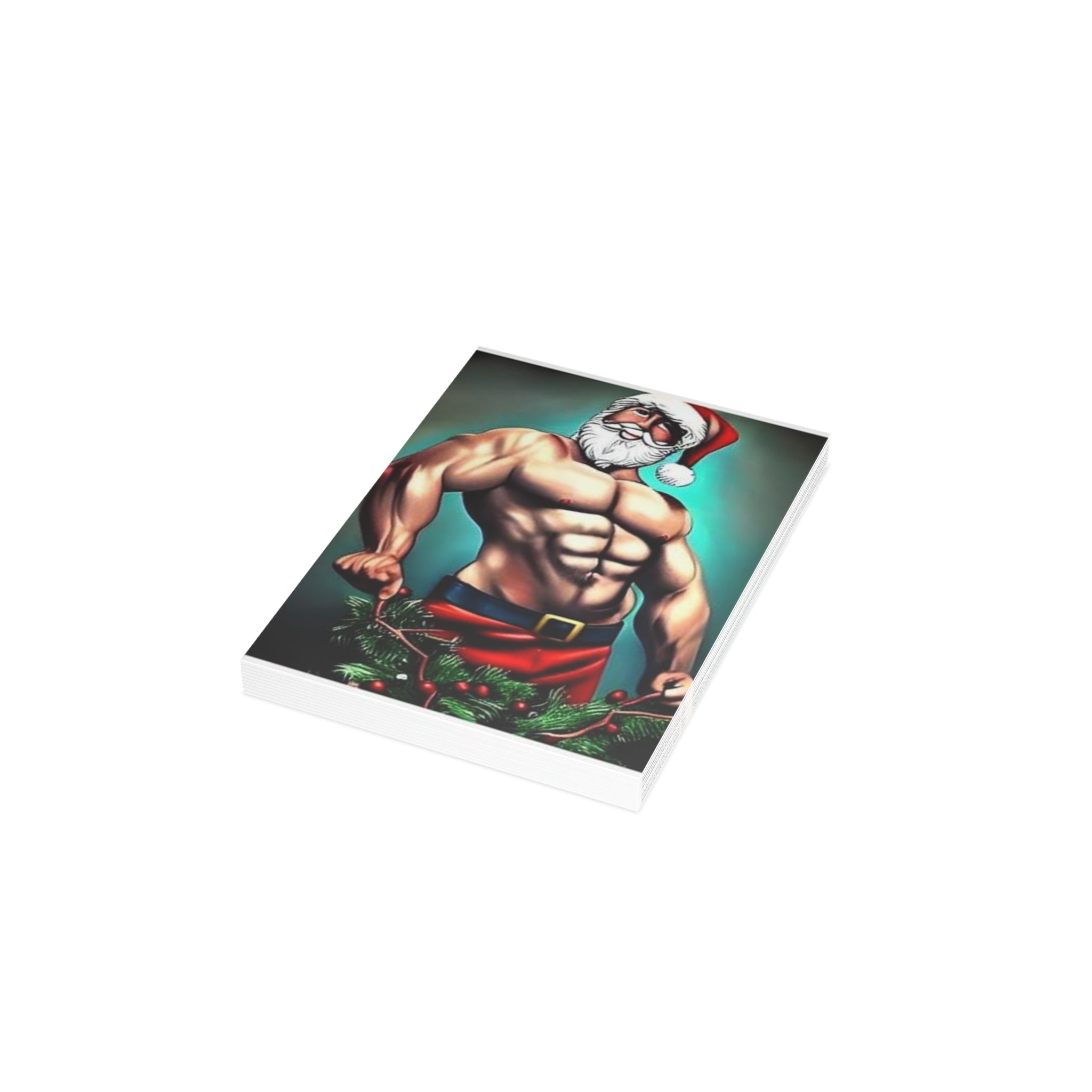 Muscular Santa Christmas Greeting Card — Funny Sexy Holiday Card (1/10/30/50 pcs)