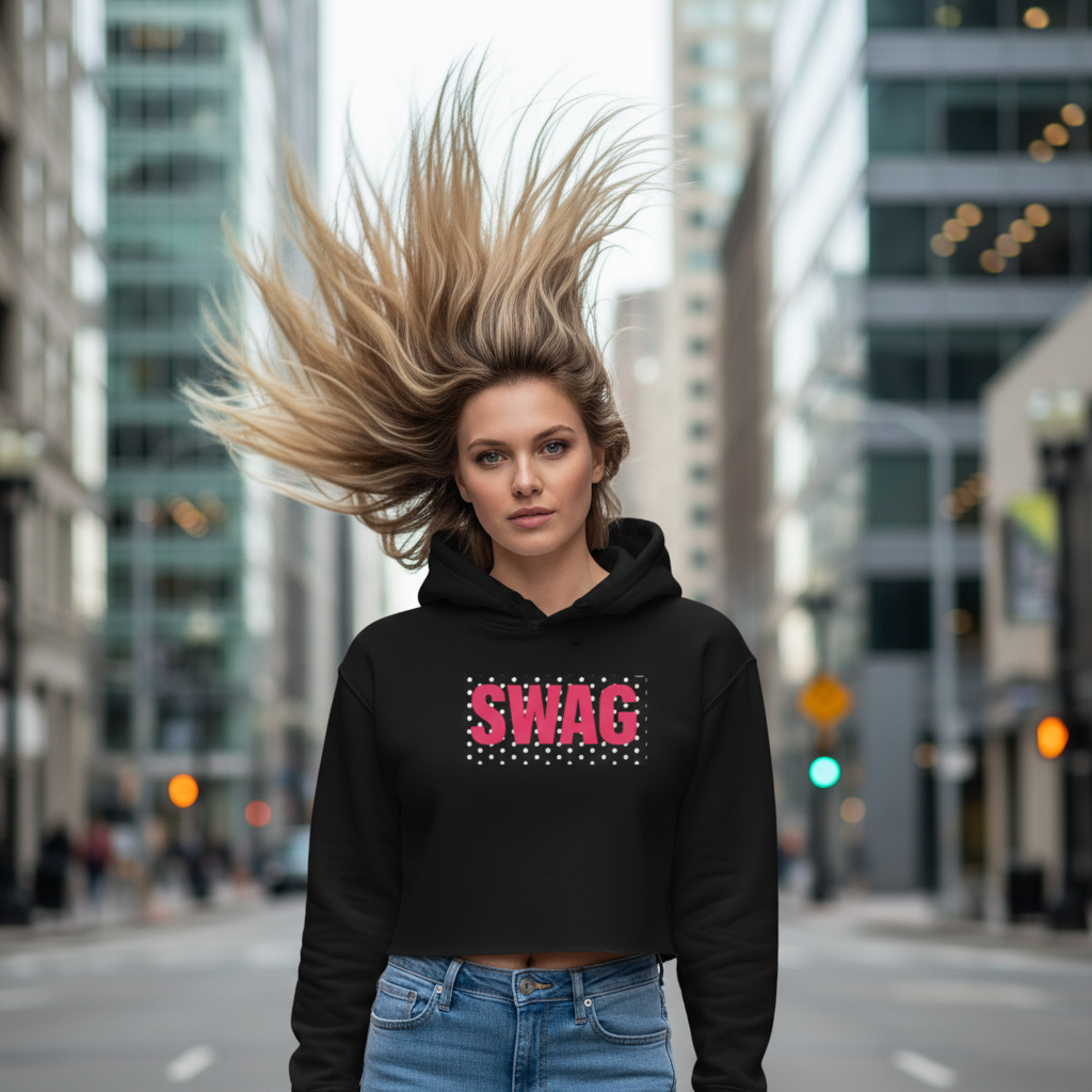 SWAG Polka Dot Crop Hoodie — Women’s Trendy Graphic Hoodie
