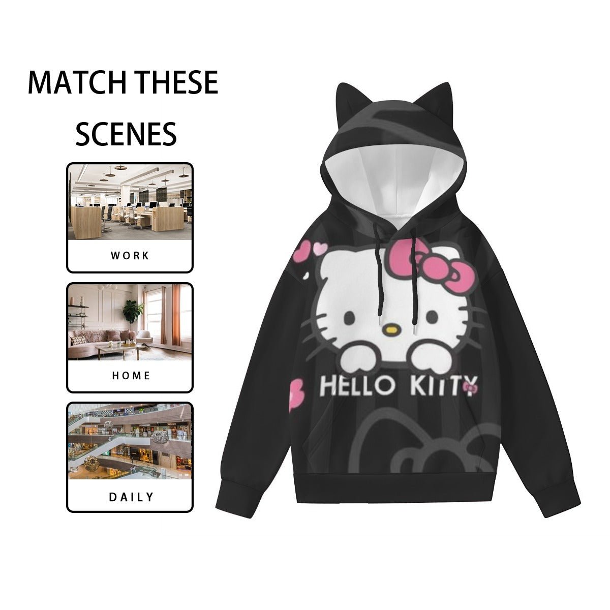 All - Over Print Women’s Hoodie With Decorative Ears - Cali Rich Clothing