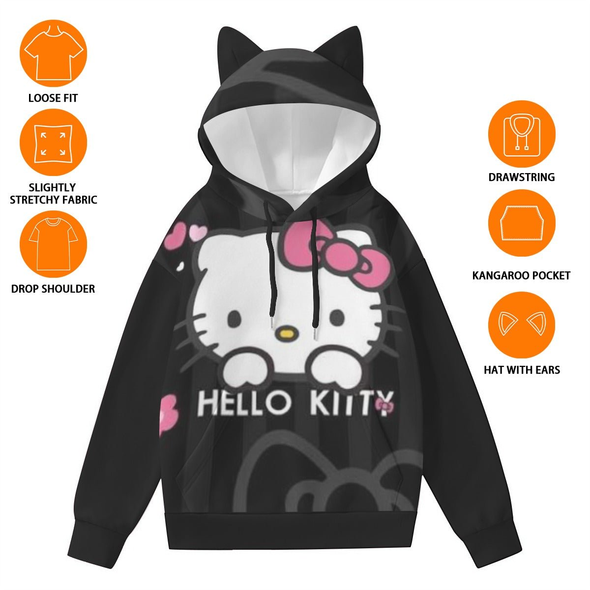 All - Over Print Women’s Hoodie With Decorative Ears - Cali Rich Clothing